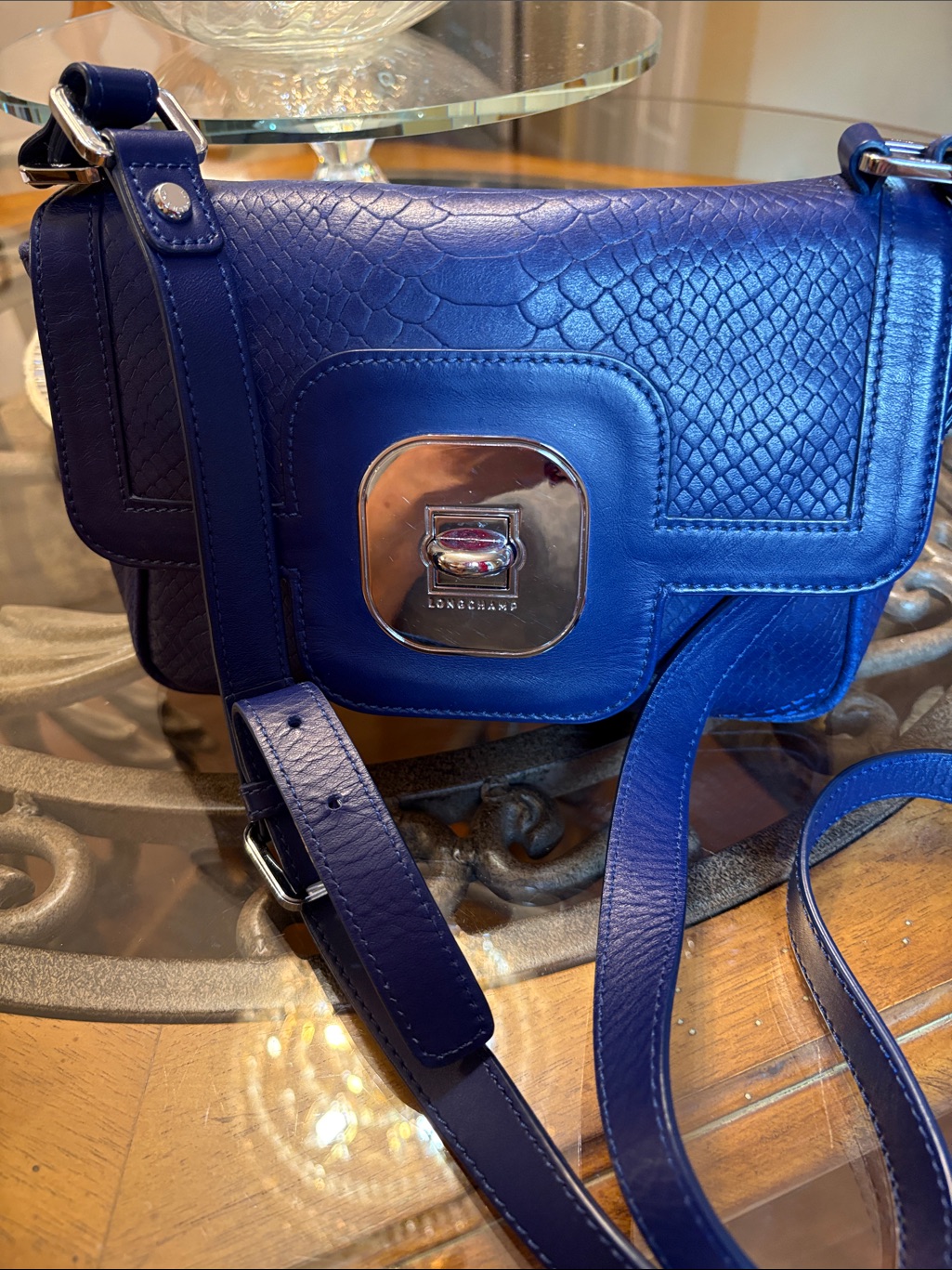 Longchamp Gatsby Python-Embossed Leather Flap Crossbody Bag